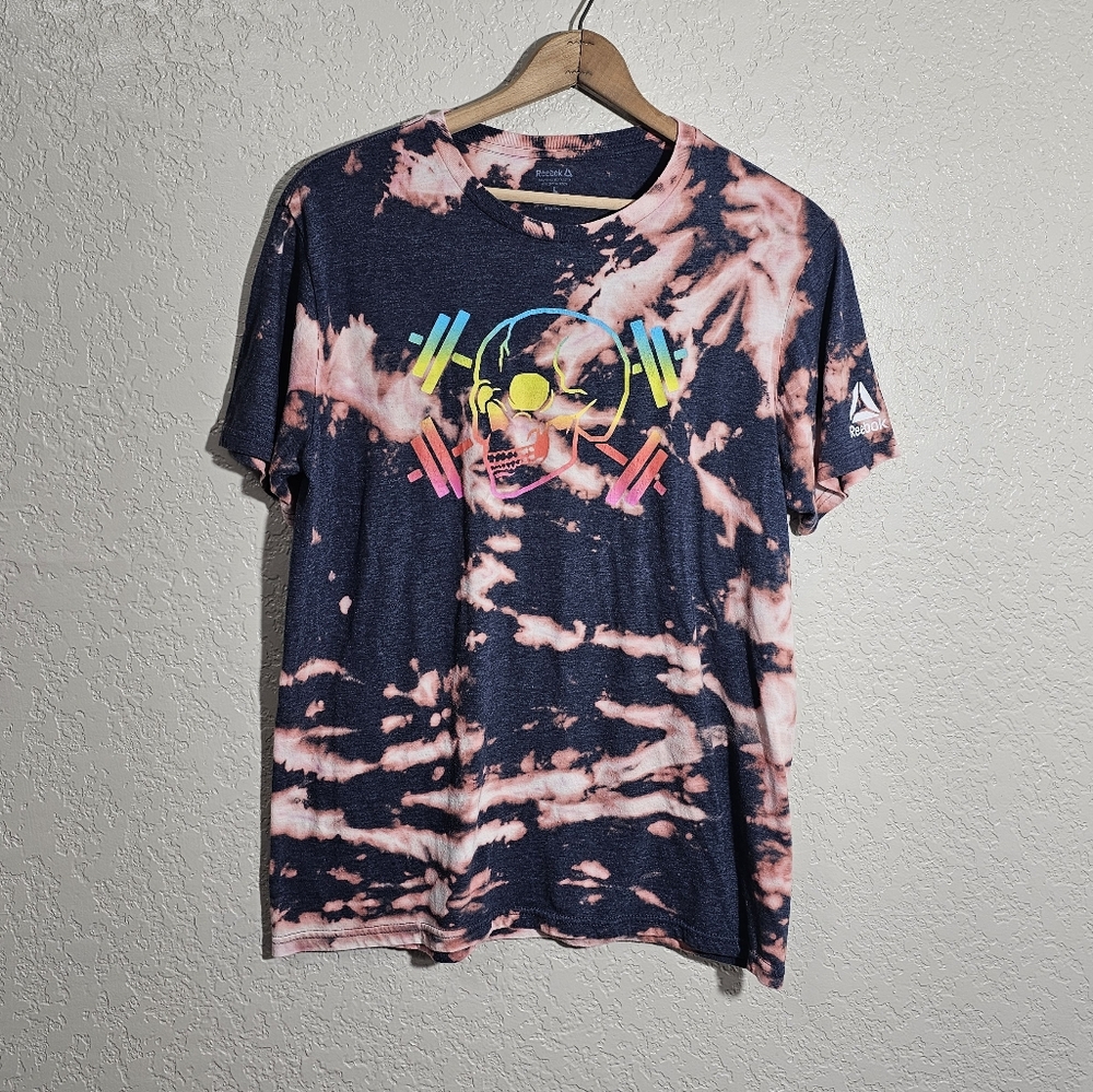 Custom Upcycled Tie Dyed Reebok Skull Print Tee